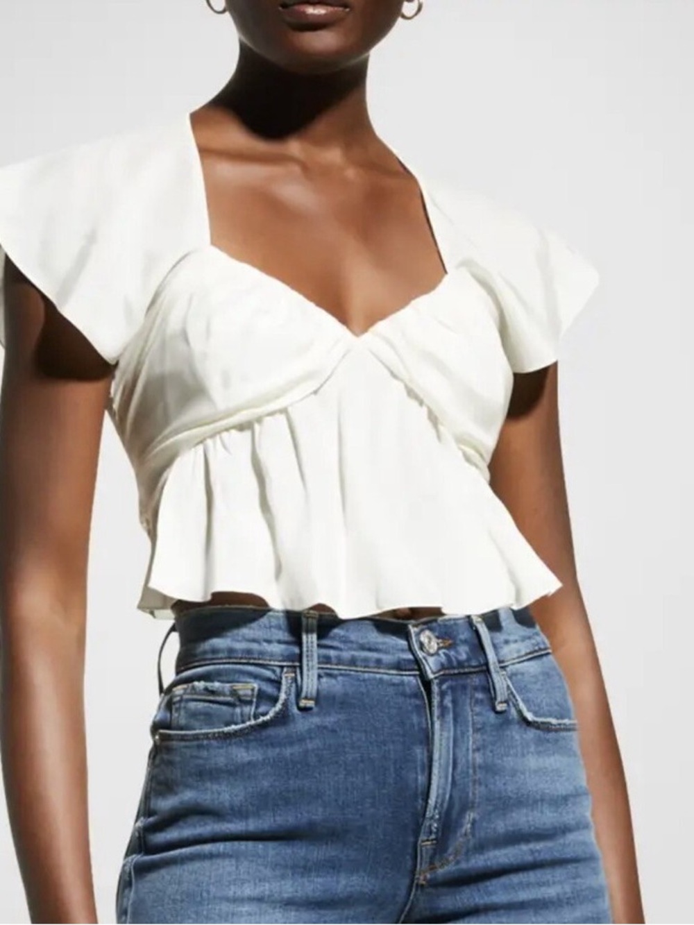Frame Ivory Ruffle Flutter Sleeve V Neck Blouse - Picture 2 of 8